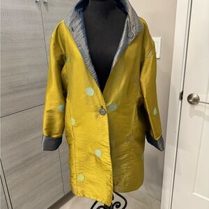 Custom made  Yellow Polka Dot Long woman’s reversible Jacket. Size XL